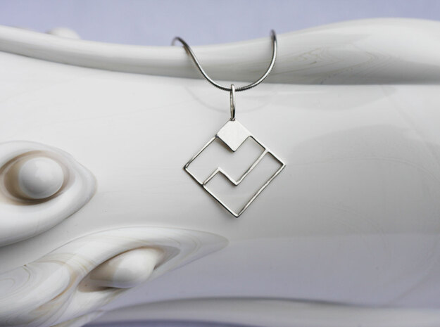 Tetromino Pendant - Diamond in Fine Detail Polished Silver