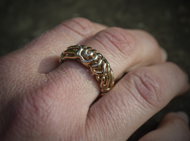 Reaction Diffusion Ring 5, Size 60  in Polished Brass