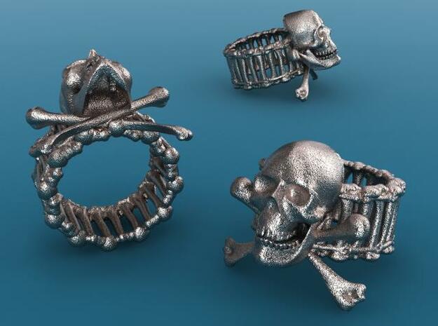 Skull ring in Polished Bronzed Silver Steel