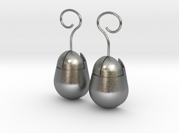 Mouse SD Card Holder Earrings (Rounded) in Natural Silver