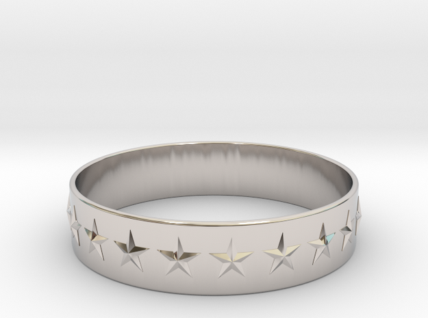Stars Around (5 points, embossed, thin) - Ring in Rhodium Plated Brass: 6 / 51.5