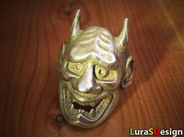 Hannya Oni Mask Ring in Polished Bronzed Silver Steel: Medium