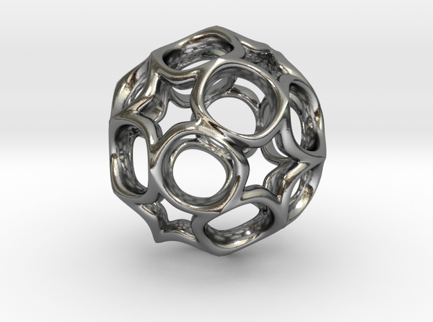 Truncated icosahedron 2.5CM in Polished Silver