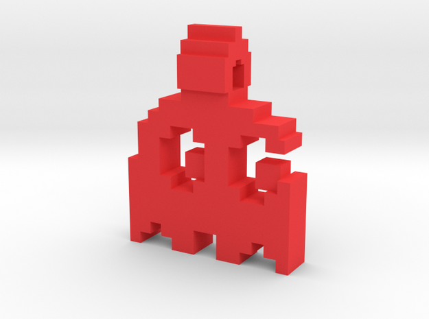 8-bit Ghost from Pac-Man Pendant in Red Processed Versatile Plastic