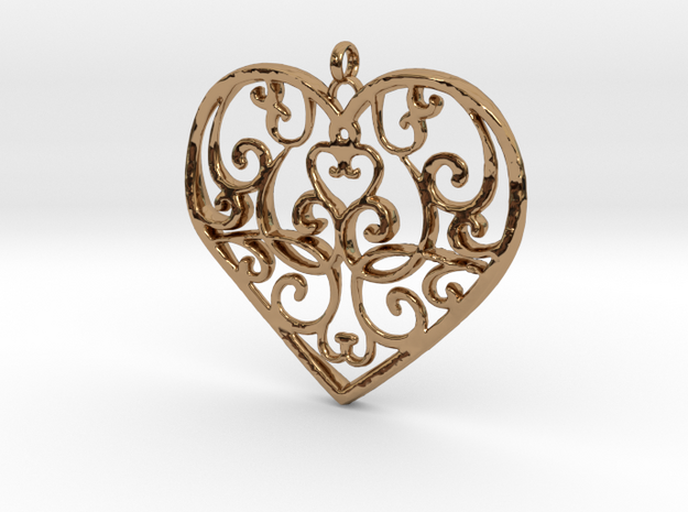 Filigree Antique Heart pendant in Polished Brass