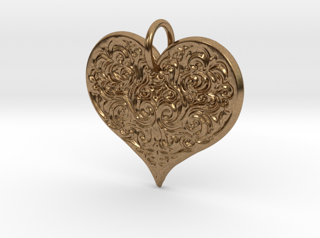 Filigree Engraved Heart pendant in Natural Brass