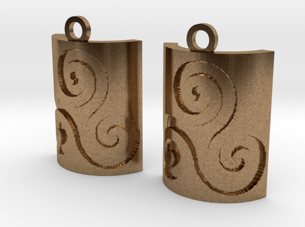 Triskelion Square Earrings in Natural Brass
