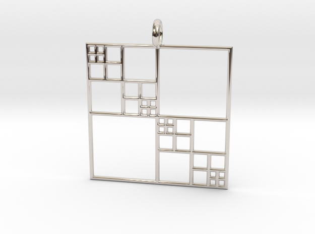 Fractal Squares - Pendant in Rhodium Plated Brass