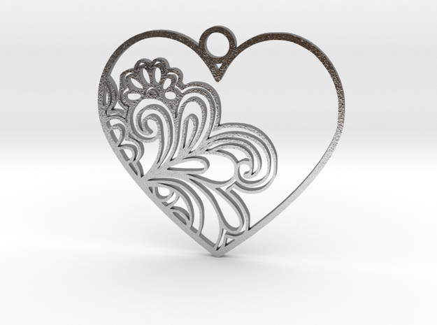 Heart Flower Pendant in Natural Silver