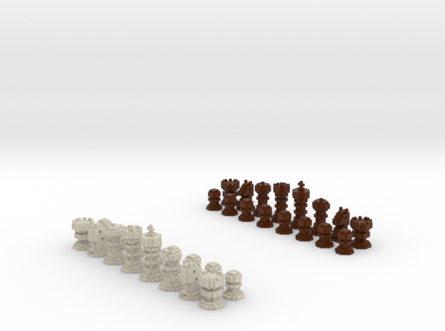 3D Pixel Chess Pieces - Wooden in Full Color Sandstone