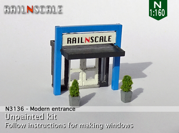 Modern entrance (N 1:160) in Tan Fine Detail Plastic
