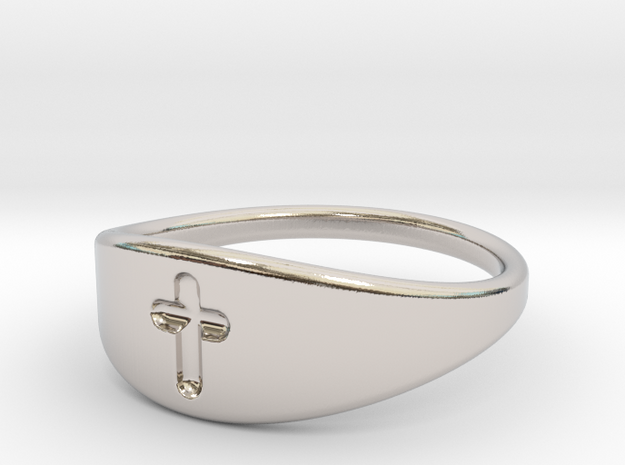 Cross ring A (US sizes 5.75 – 9.75) in Rhodium Plated Brass: 9.75 / 60.875
