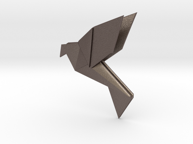 Origami Bird in Polished Bronzed Silver Steel