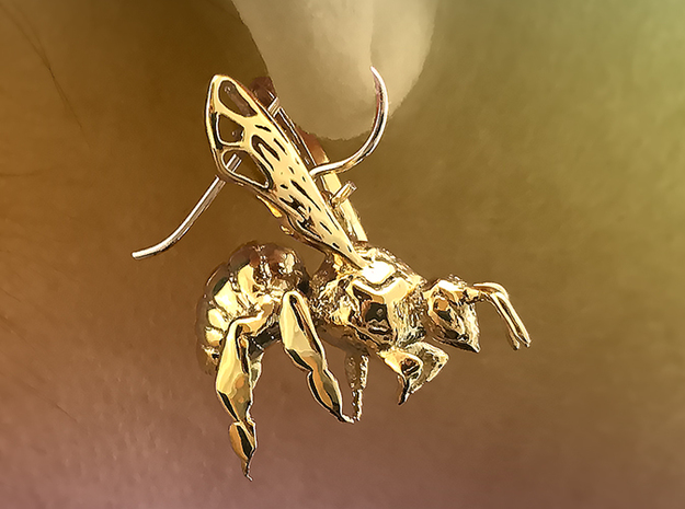 Western Honey Bee Earrings in 18k Gold Plated Brass