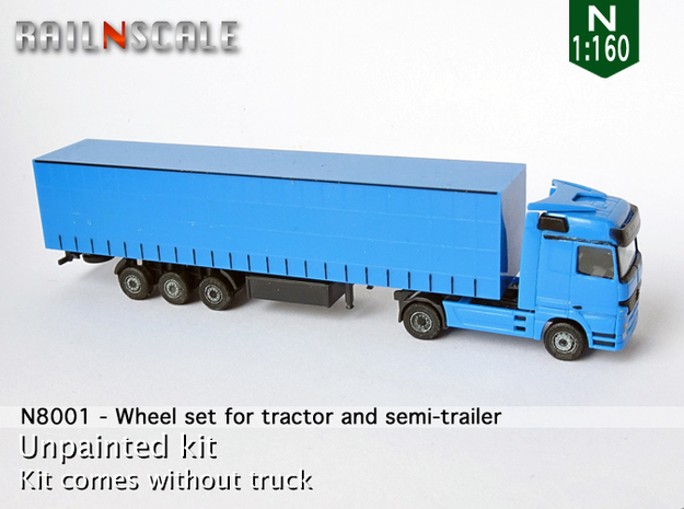 Wheel set for tractor and semi-trailer (N 1:160) in Smooth Fine Detail Plastic