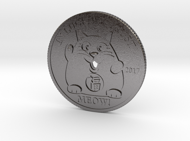 Lucky Cat Coin in Polished Nickel Steel
