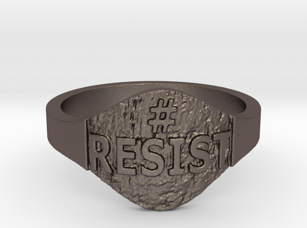 Resist Hashtag Ring in Polished Bronzed Silver Steel: 9 / 59
