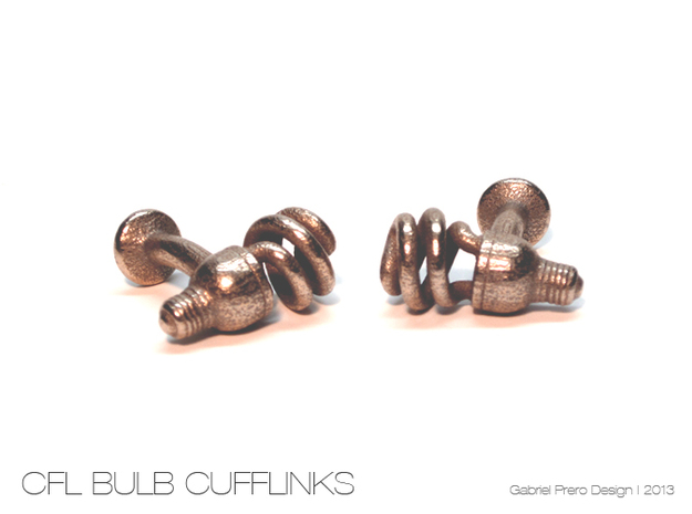 CFL Bulb Cufflinks in Polished Bronzed Silver Steel