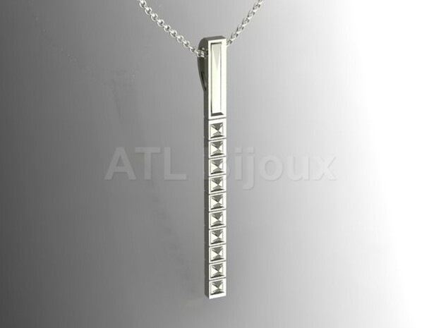Pendant Bar with Geometric Pyramids in Fine Detail Polished Silver