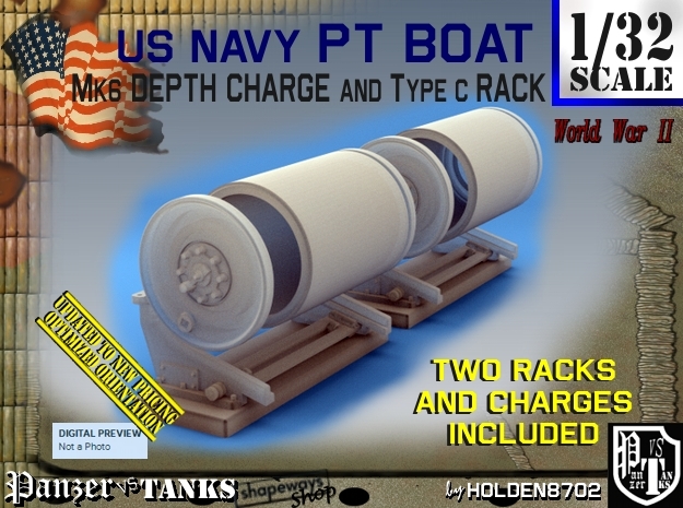 1/32 PT Boat Depth Charge w/ Rack Set001 in Tan Fine Detail Plastic
