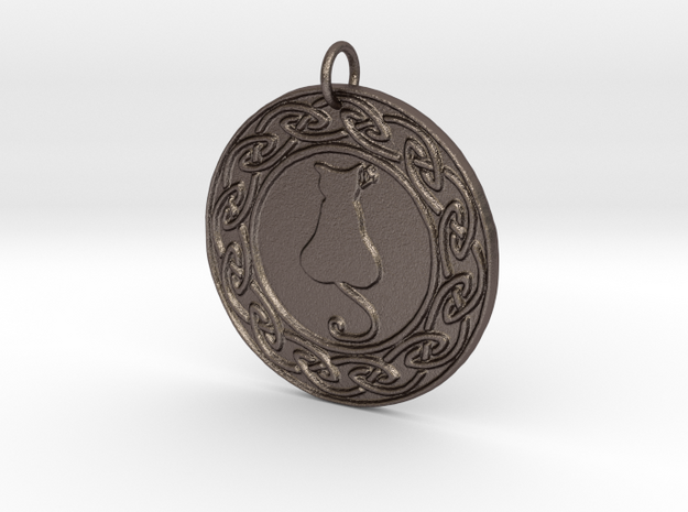 Celtic Cat Pendant in Polished Bronzed Silver Steel