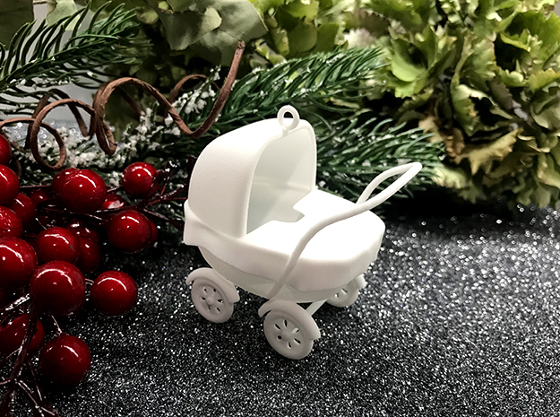 Xmas baby stroller ornament in White Natural Versatile Plastic