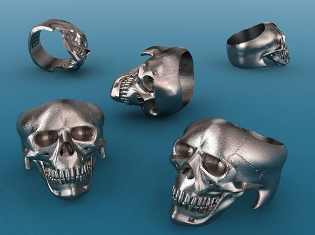 Skull Ring in Polished Bronzed Silver Steel