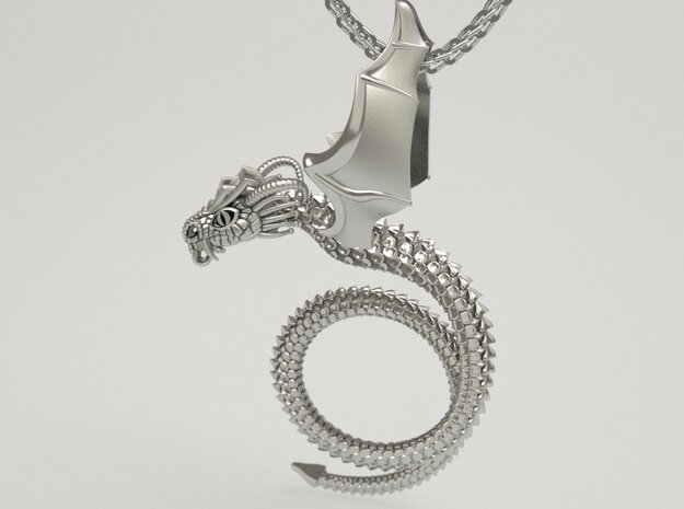 Scary Dragon pendant in Natural Silver