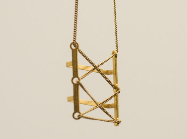 Laces_Pendant in Polished Gold Steel