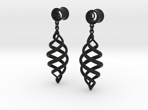 Archemedes Spiral plugs With Drop 00g in Black Natural Versatile Plastic