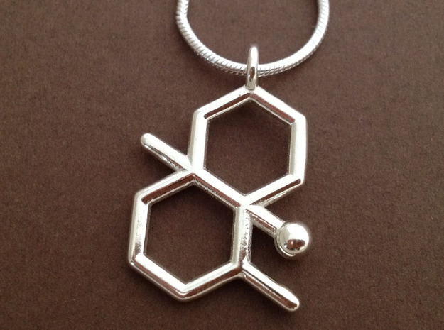 geosmin petrichor molecule pendant in Polished Silver