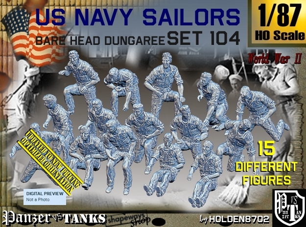 1-87 USN Dungaree Barehead Set104 in Tan Fine Detail Plastic