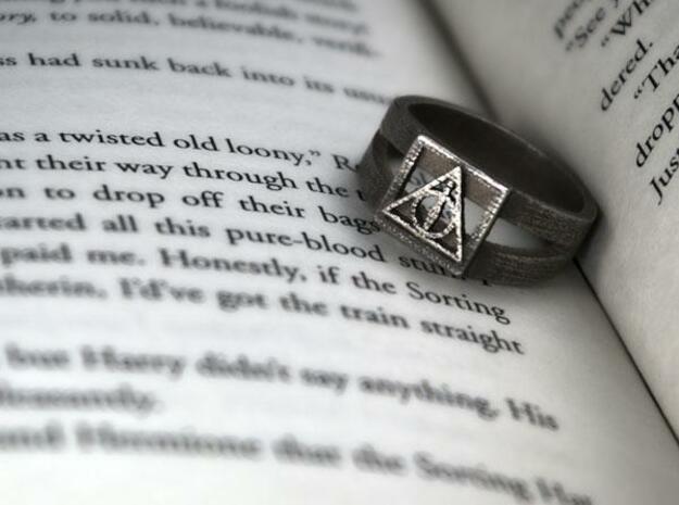 Deathly Hallows Ring Size 8 in Polished Bronzed Silver Steel