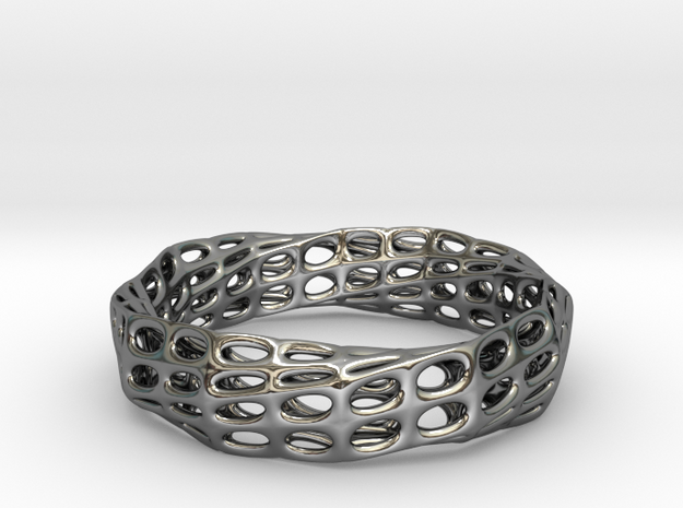 Mobius Band Voronoi Bracelet (003) in Fine Detail Polished Silver