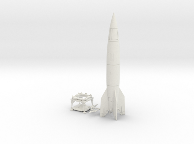 V-2 Rocket, Launch Platform and Dolly 1/30 scale in White Natural Versatile Plastic