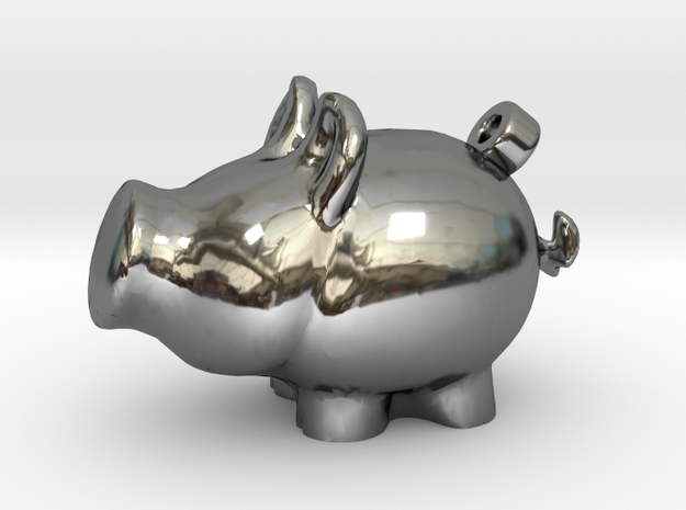 Lucky Pig Charm by Xenyo in Fine Detail Polished Silver