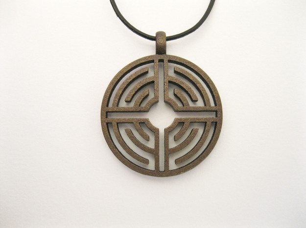Labyrinth Pendant in Natural Bronze