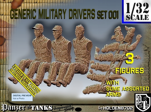 1/32 Military Drivers Set001 in Tan Fine Detail Plastic