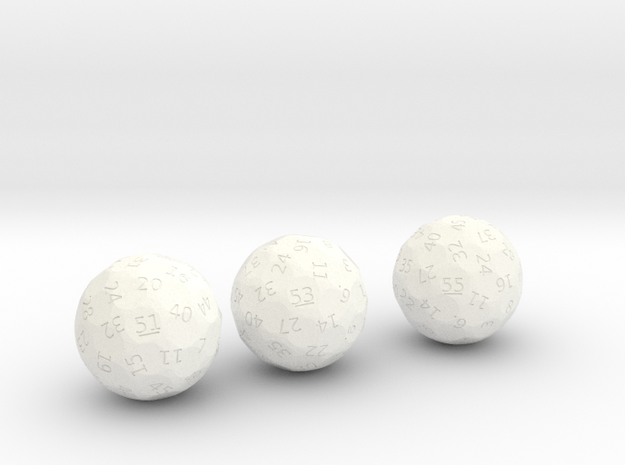 d51 through d55 oddball dice in White Processed Versatile Plastic