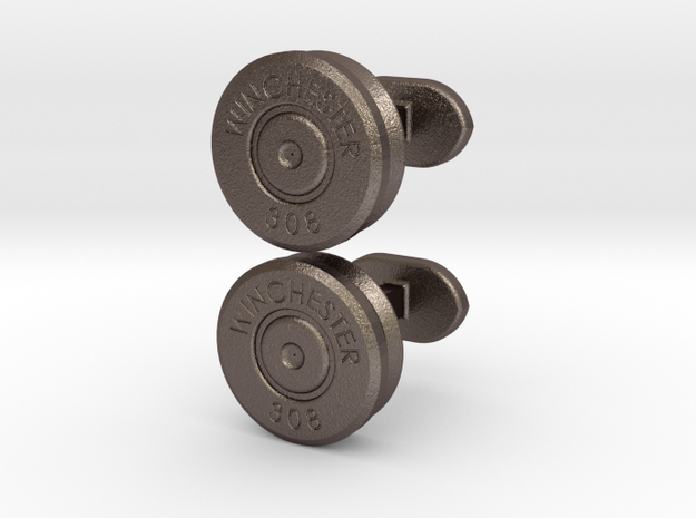 Bullet cufflinks in Polished Bronzed Silver Steel