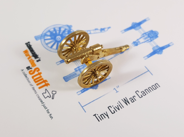 Tiny Civil War Cannon in Natural Brass