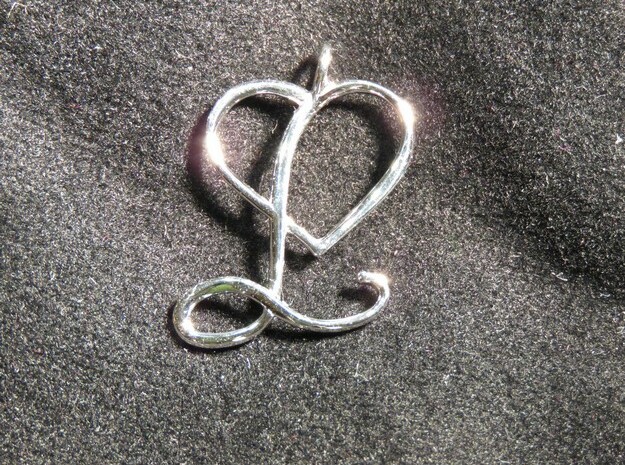 Heart L pendant in Rhodium Plated Brass