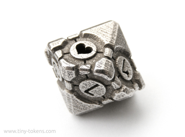 Companion Cube D10 - Portal Dice in Polished Bronzed Silver Steel: Small