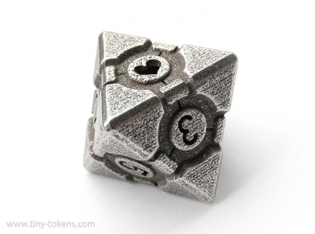 Companion Cube D8 - Portal Dice in Polished Bronzed Silver Steel: Small