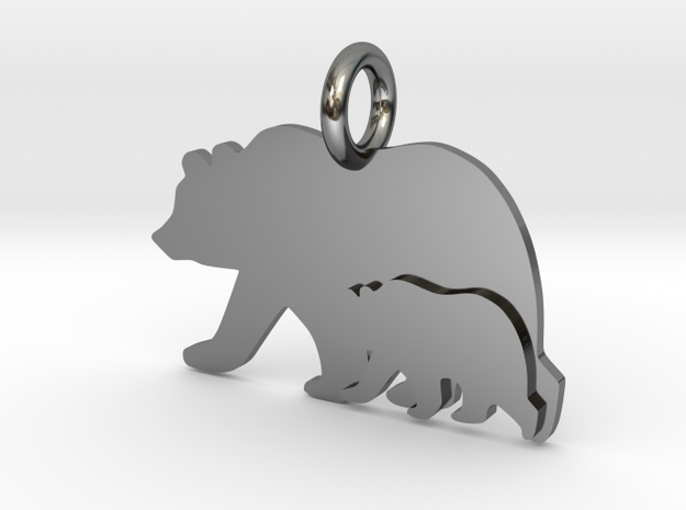 Mama and Baby Bear in Fine Detail Polished Silver