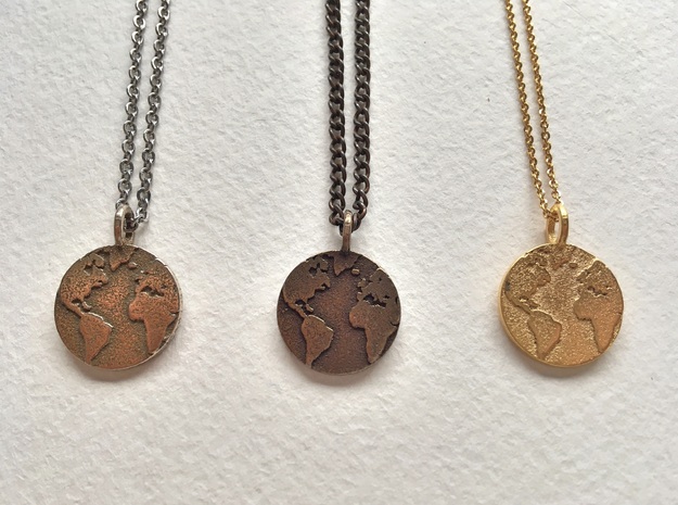 the world hanging from your neck in Polished Bronzed Silver Steel