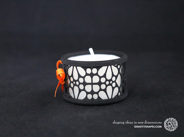 Set of 2 small tealight holders with Mosaic-3a in Black Natural Versatile Plastic