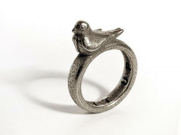 Office Bird Ring (various sizes) in Polished Bronzed Silver Steel