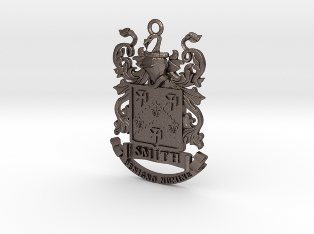 Smith Family Crest Pendant in Polished Bronzed Silver Steel