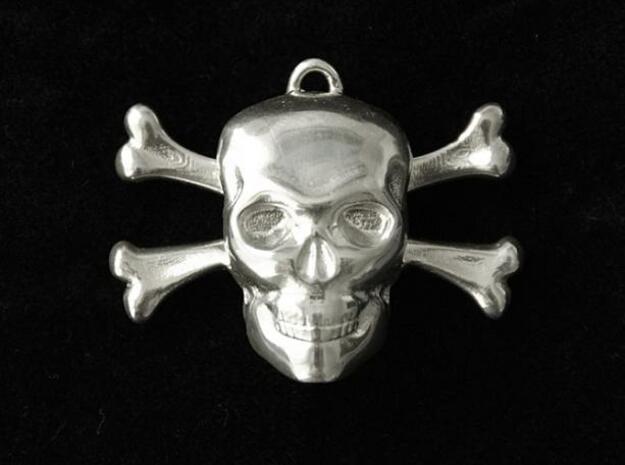 skull and bones pendant in Polished Bronzed Silver Steel